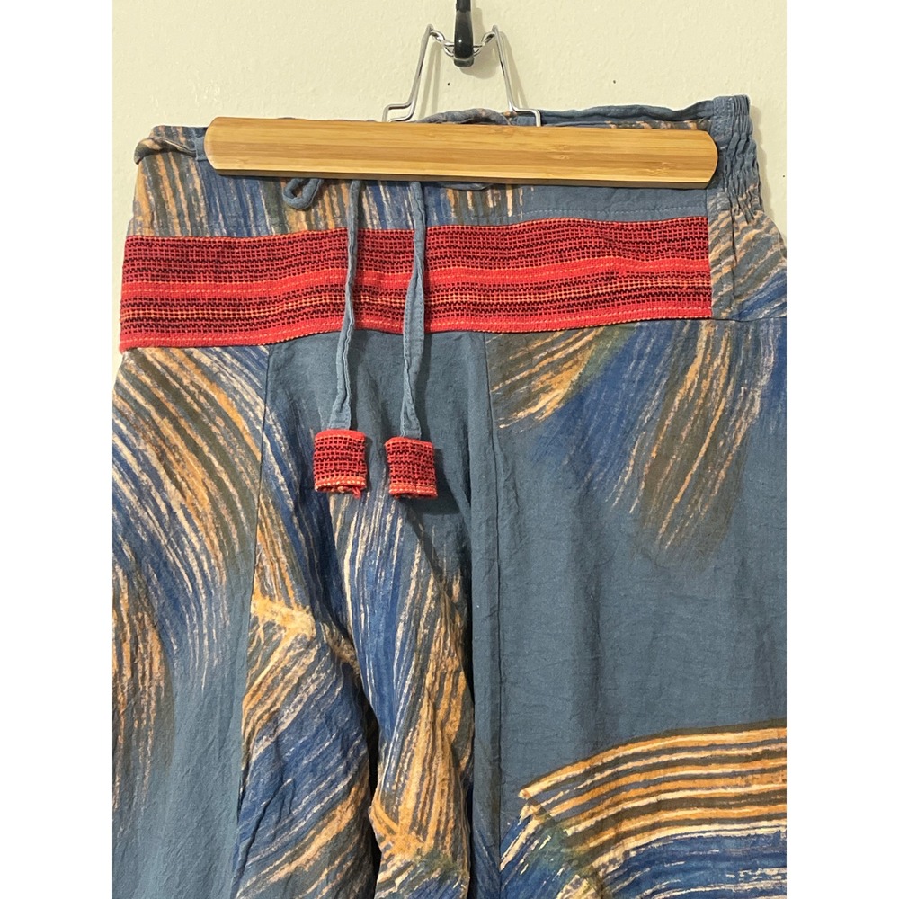 Unisex Thai Harem Pants Blue Cotton Boho Hippie Aladdin Yoga Trousers OSFM - Picture 3 of 7